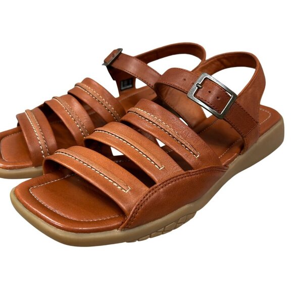 Ecco Brown Leather Wedge Buckle Walking Sandals Size 7 - Picture 4 of 11